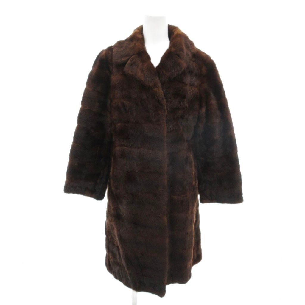 ホワイトベアー White Bear ファーコート ミンクファー 毛皮 ミディアム丈 ブラウン /IU ■GY18