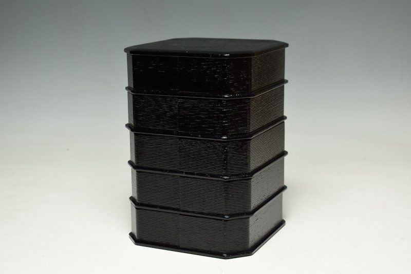 蔵A 2848 h 木製柿合塗 縁高重 菓子器 五段重