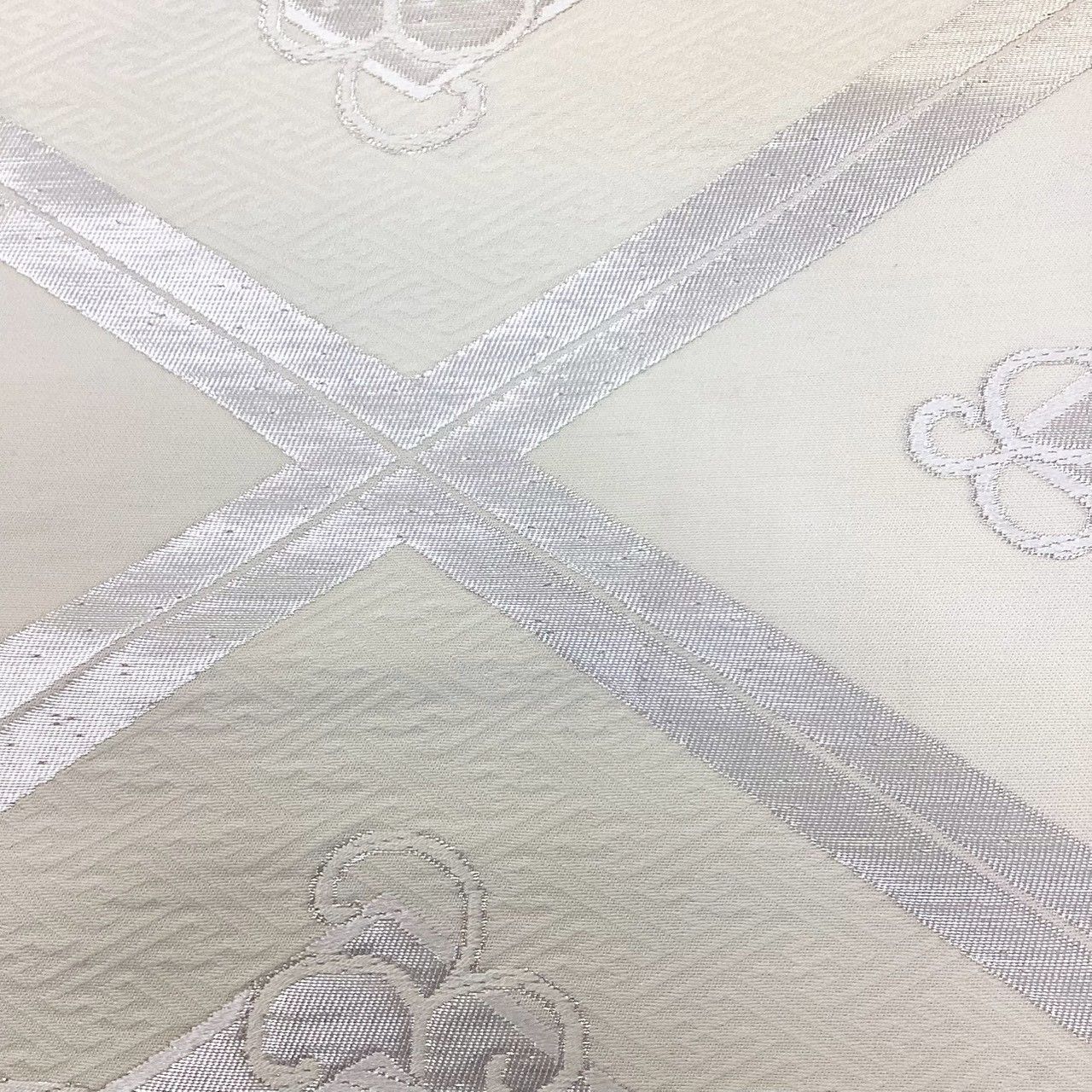 6197］袋帯 花菱文様 銀彩 シルバー 六通 未仕立て 正絹 着物