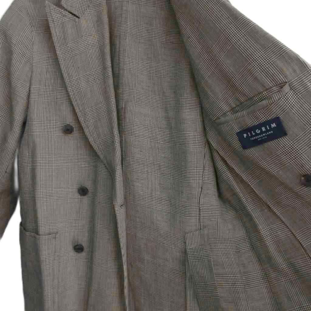 トゥモローランド PILGRIM ピルグリム Belfast ドーメル地 リネンウール ダブルブレステッド6 Bジャケット ブレザー 千鳥格子 グレー系 サイズ44 テーラードジャケット ジャケット アウター メンズ