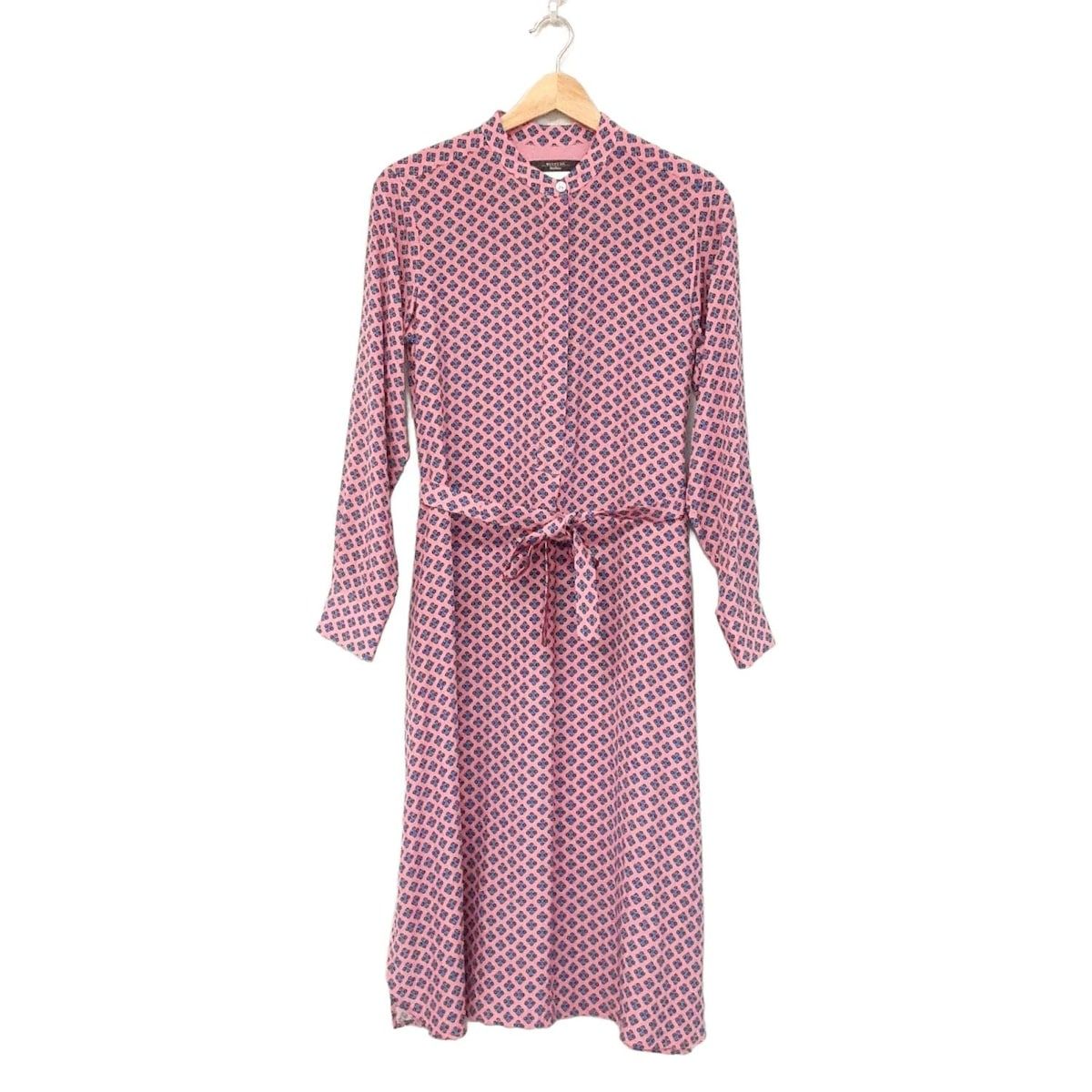 Max MaraWEEKEND マックスマーラウィークエンド ワンピース サイズJ 38 レディース - ピンク×ブルー×黒 長袖 ロング シャツワンピ