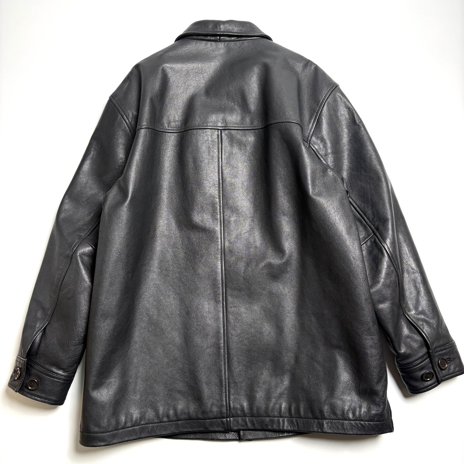 牛革】GAP レザージャケット 黒 L カーコート 本革 オーバーサイズ