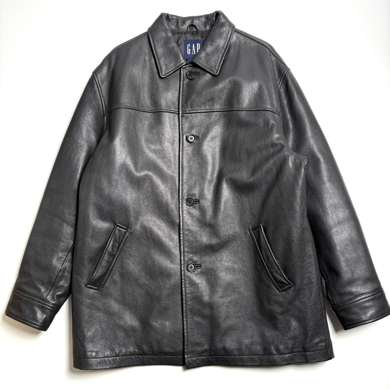 牛革】GAP レザージャケット 黒 L カーコート 本革 オーバーサイズ