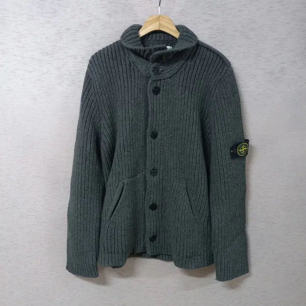 A 12-10 ストーン グレー ワッペンパッチ 厚手 ニット ジャケット メンズ XL