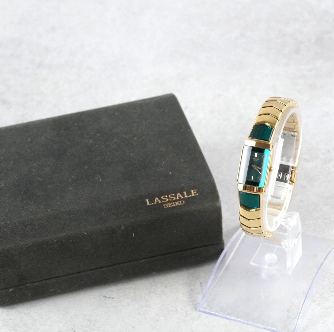 SEIKO LAS セイコー ラサール 1 F 20-6 C 70 エメラルドグリーン×ゴールド ジュエリーウォッチ スクエア ドレスウォッチ ヴィンテージ 80 s アンティーク antique