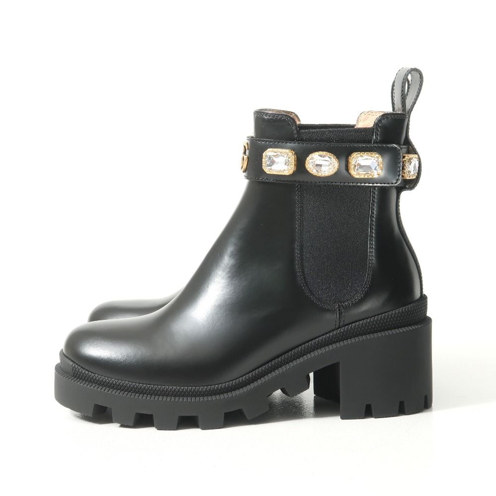 GUCCI グッチ ブーツ サイズ35 1 2 マーモント ビジュー マグナムカーフ サイドゴア ショートブーツ レザー 靴 RA 6809