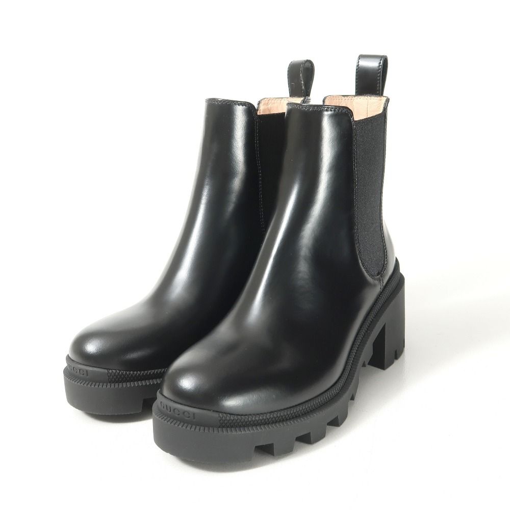  GUCCI グッチ ブーツ サイズ35 1 2 マーモント ビジュー マグナムカーフ サイドゴア ショートブーツ レザー 靴 RA 6809 サイドゴアブーツ ブーツ