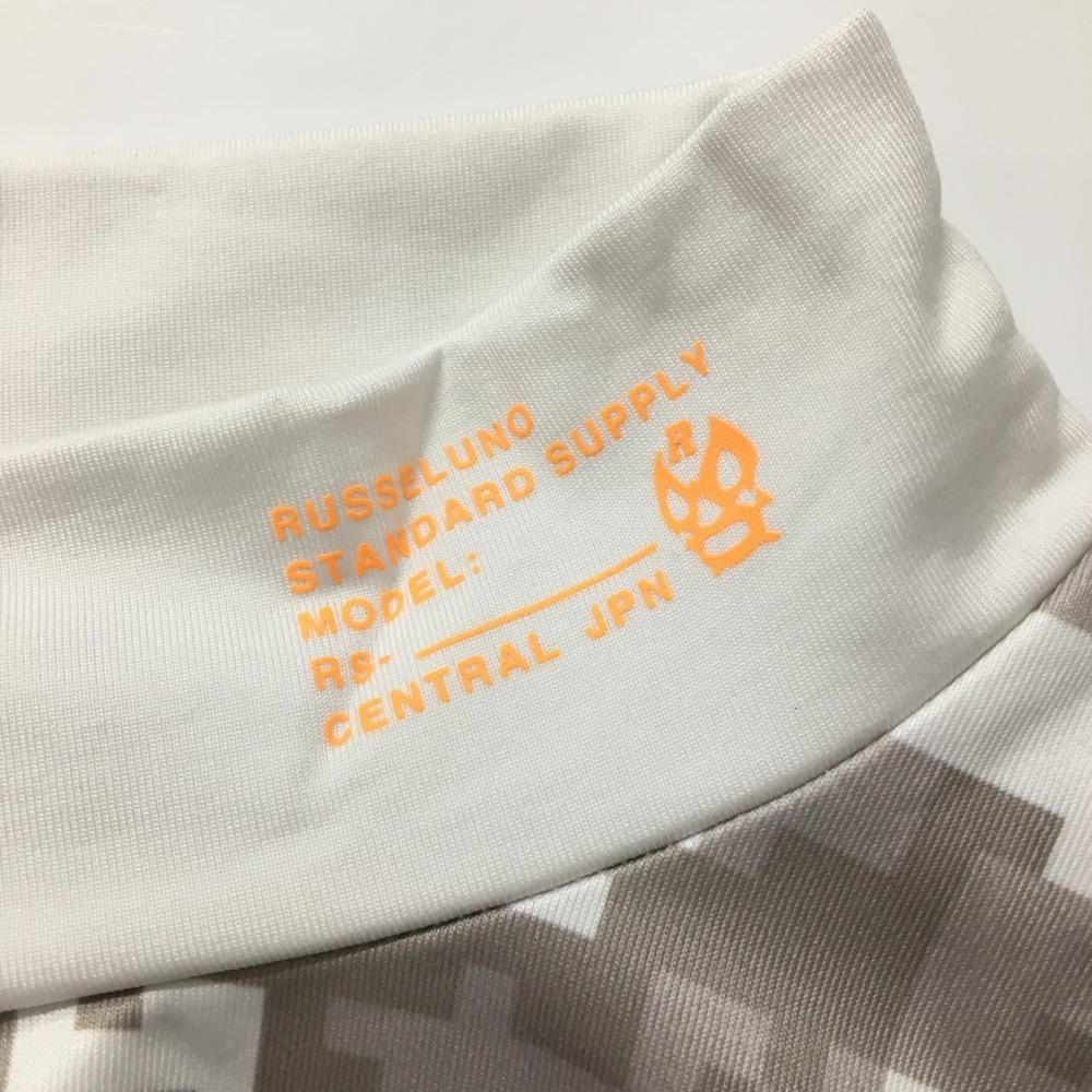 美品】ラッセルノ 長袖ハイネックシャツ 白×グレー 総柄 裏微起毛