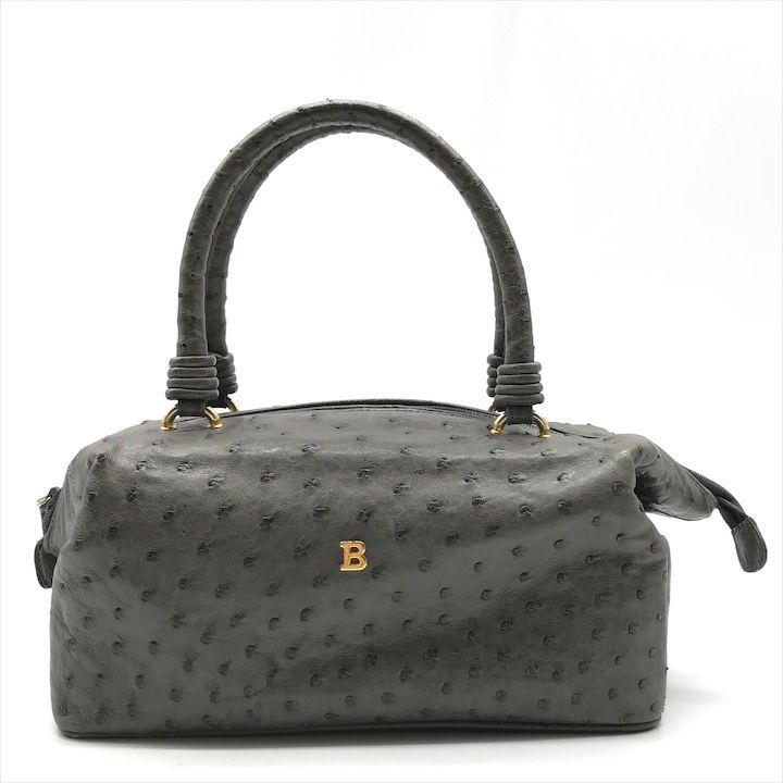 BALLY バリー オーストリッチ ハンド バッグ グレー ゴールド金具 フォーマル ブランド 鞄 かばん レディース k 7093