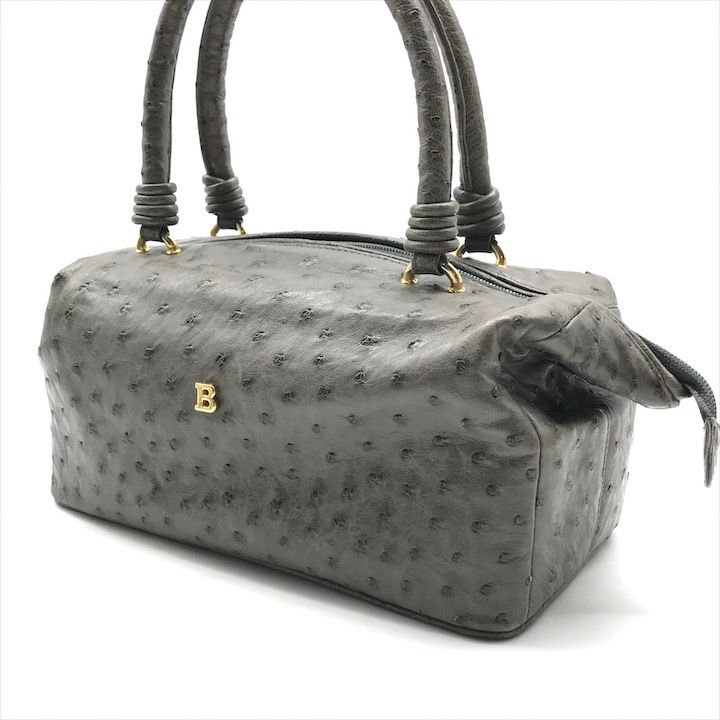 BALLY バリー オーストリッチ ハンド バッグ グレー ゴールド金具 フォーマル ブランド 鞄 かばん レディース k 7093