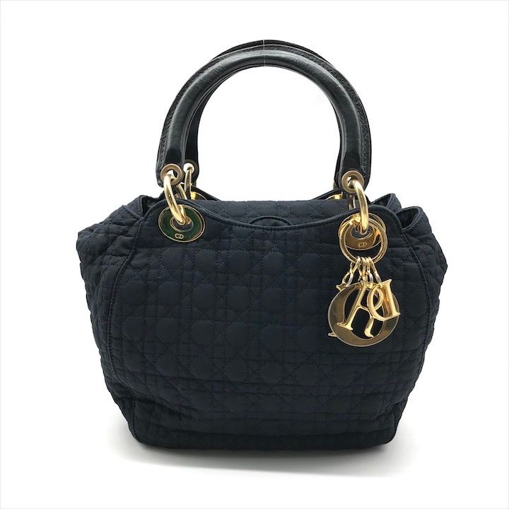 Christian Dior レディ ディオール ナイロン カナージュ キルティング ハンド バッグ ネイビー レディース ブランド かばん 鞄 r 341