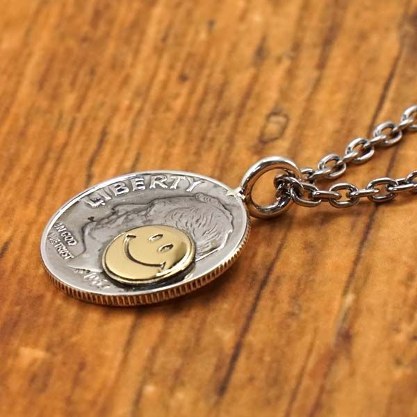 ノースワークス NORTH WORKS コインネックレス ペンダント スマイルマーク ニコちゃん チェーン付き 50 cm ヴィンテージ10セント銀貨 ダイム硬貨 リバティーコイン ルーズベルト大統領 シルバー N 302
