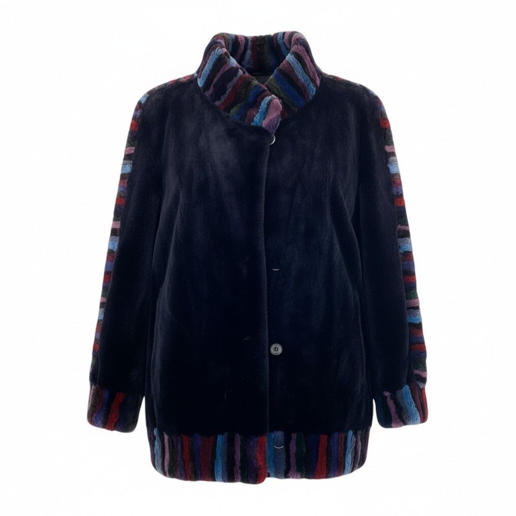 染めミンク ダークパープル シェアード Aライン ファーコート 本毛皮 XL 33L10 本毛皮 染め シェアード ロングコート サイズF ダークパープル