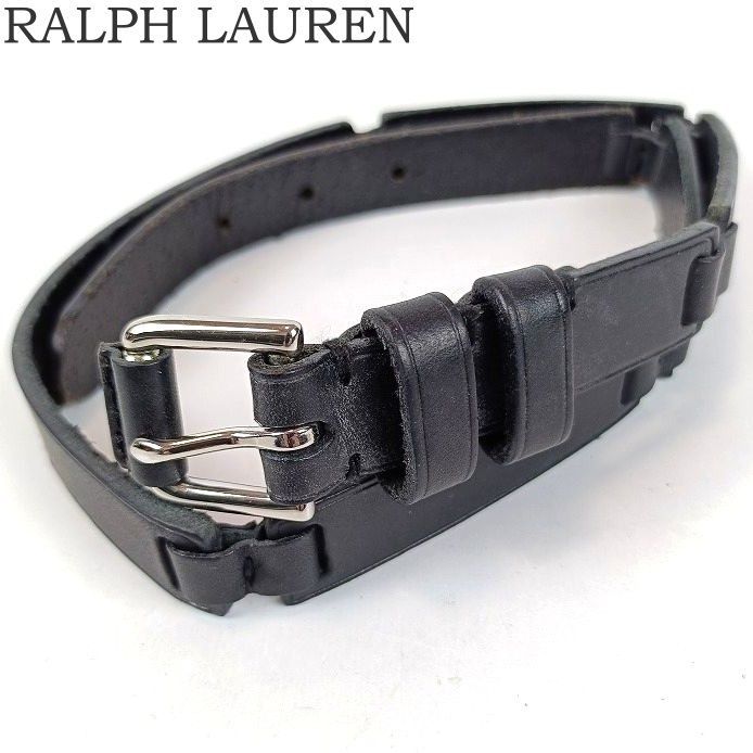 ♥級 RALPH LAUREN ラルフローレン レザー ベルト 表記サイズ S レディース ブラック 黒 ロゴ刻印 -001