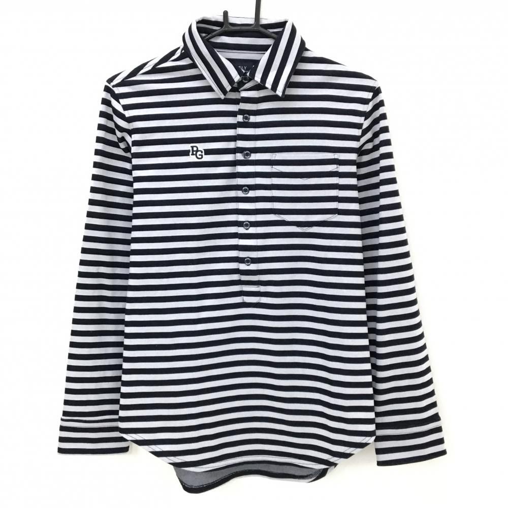 超 パーリーゲイツ 長袖ポロシャツ 黒 グレー ボーダー 胸ポケット メンズ 4 M ゴルフウェア PEARLY GATES