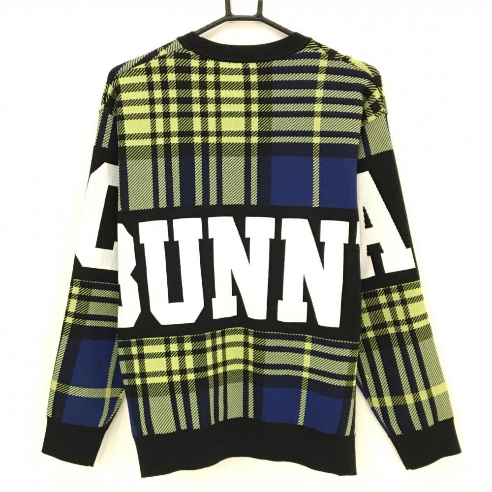 ジャックバニー セーター 黒×イエロー チェック ビッグロゴ ニット メンズ 4 M ゴルフウェア モデル Jack Bunny