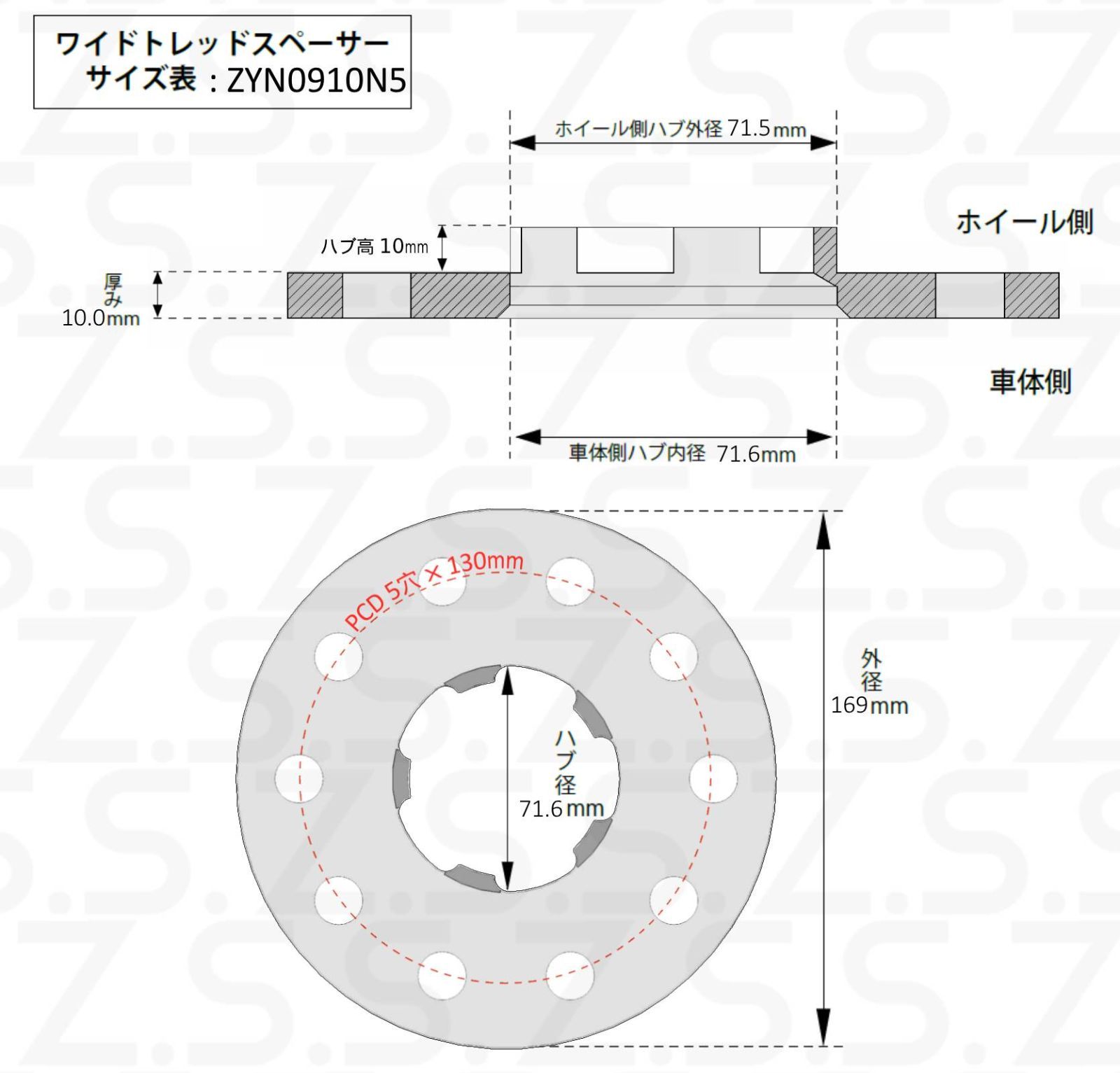 Z S AP 厚み 10 mm PCD 130 5穴 5 x ハブ径 71 6φ 5本爪タイプ ワイドトレッドスペーサー スペーサー ポルシェ Porsche ZSS