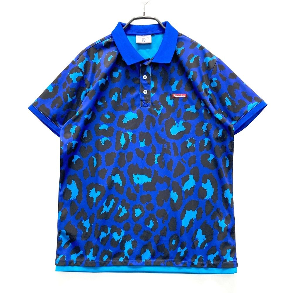 サイズ 5 ラッセルノ 半袖ポロシャツ レオパード柄 ブルー系 ゴルフウェア メンズ ストスト