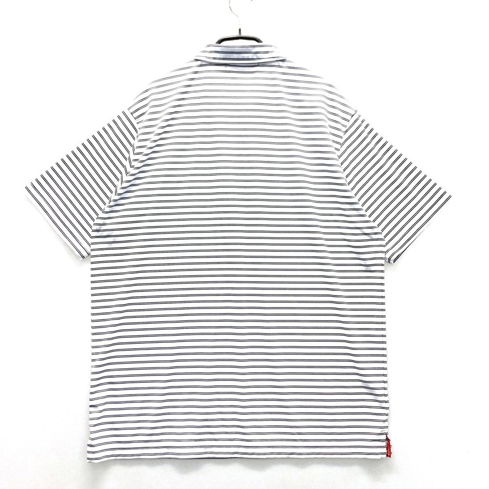 サイズ：L LE COQ GOLF ルコックゴルフ  ハーフジップ 半袖ポロシャツ ボーダー柄 ホワイト系 [240101561754] ゴルフウェア メンズ ストスト