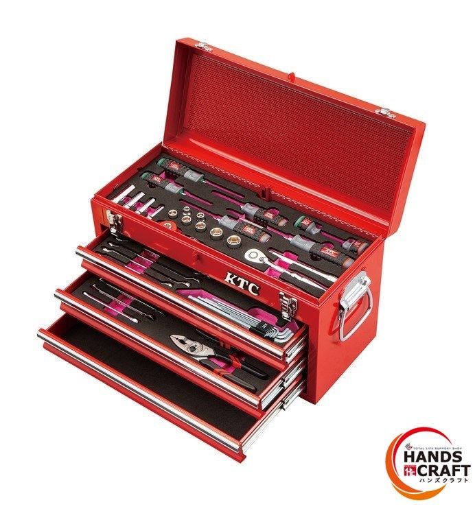 KTC ツールセット 工具セット チェストタイプ 差込角9.5 mm 赤 51点 ♥ 箱開封品 京都機械工具
