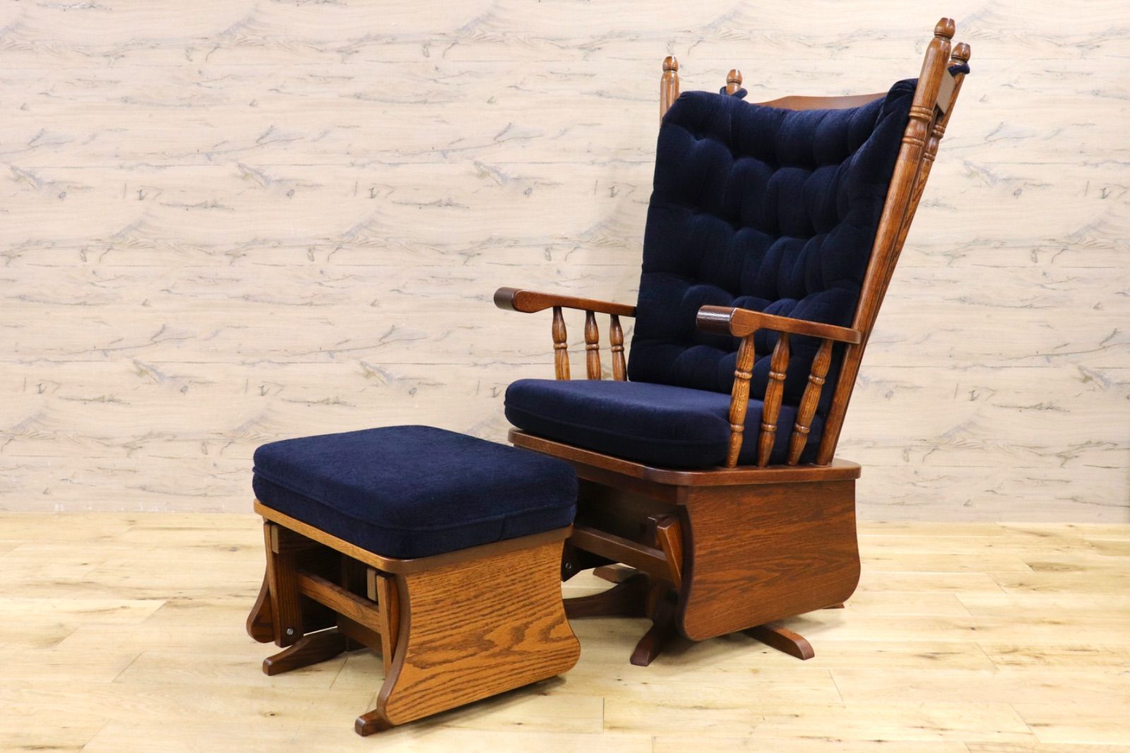 GMIS 355 アメリカンヴィンテージ グライダーロッキングチェア 揺り椅子 オットマン セット ファブリック カントリー USA