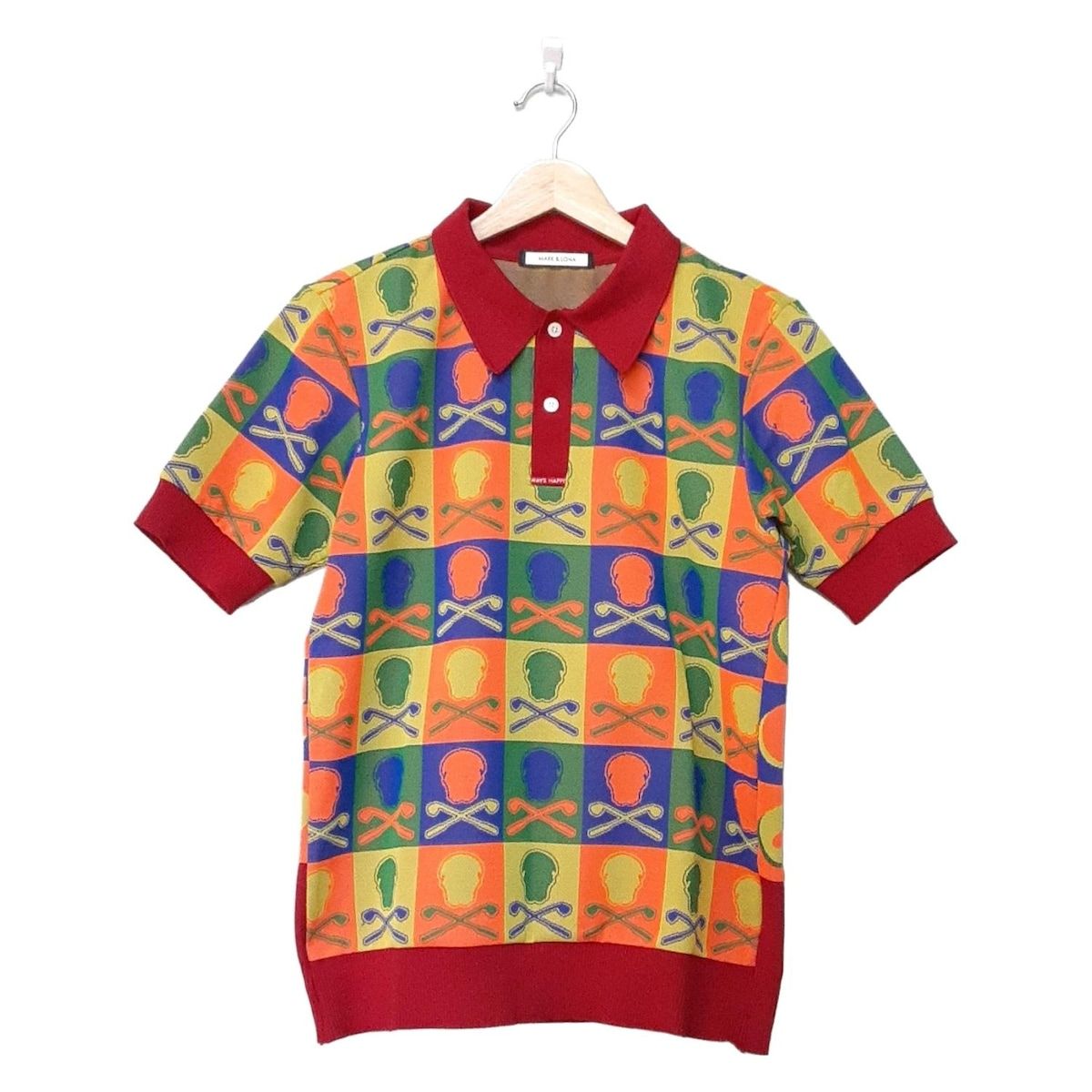 MARK-LONA マークアンドロナ 半袖ポロシャツ サイズ44 L メンズ - レッド×オレンジ×マルチ ニット|スカル