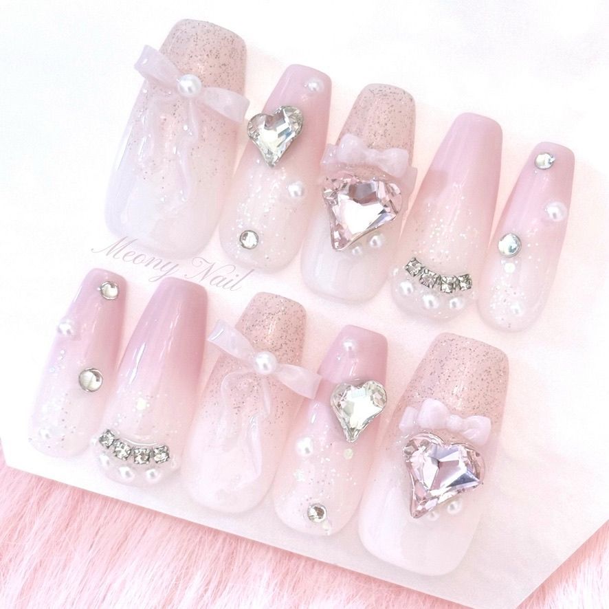 ネイルチップ オーダー フレンチ ガーリー ワンホン 韓国 リボン 量産型 No.99オーダー♡量産型ワンホン韓国フレンチガーリーリボンジェル