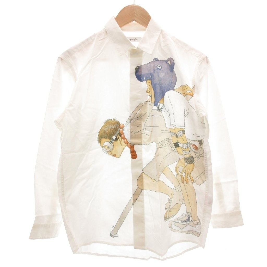 グラニフ graniph タグ付き 松本大洋 ネコ ルーズフィットシャツ 長袖
