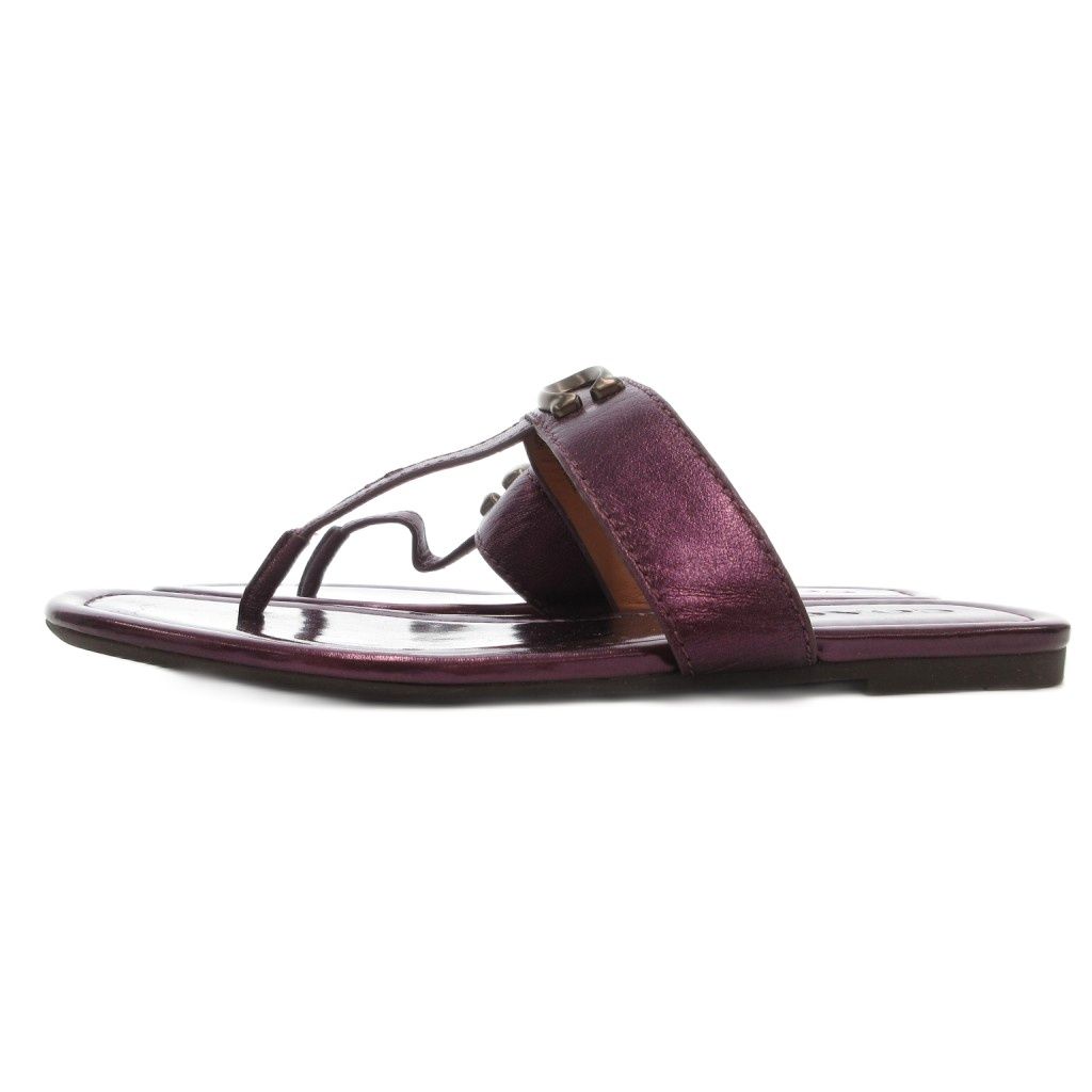 コーチ COACH トングサンダル 6.5 23.5 cm シューズ Cロゴ メタリック 紫 パープル AE