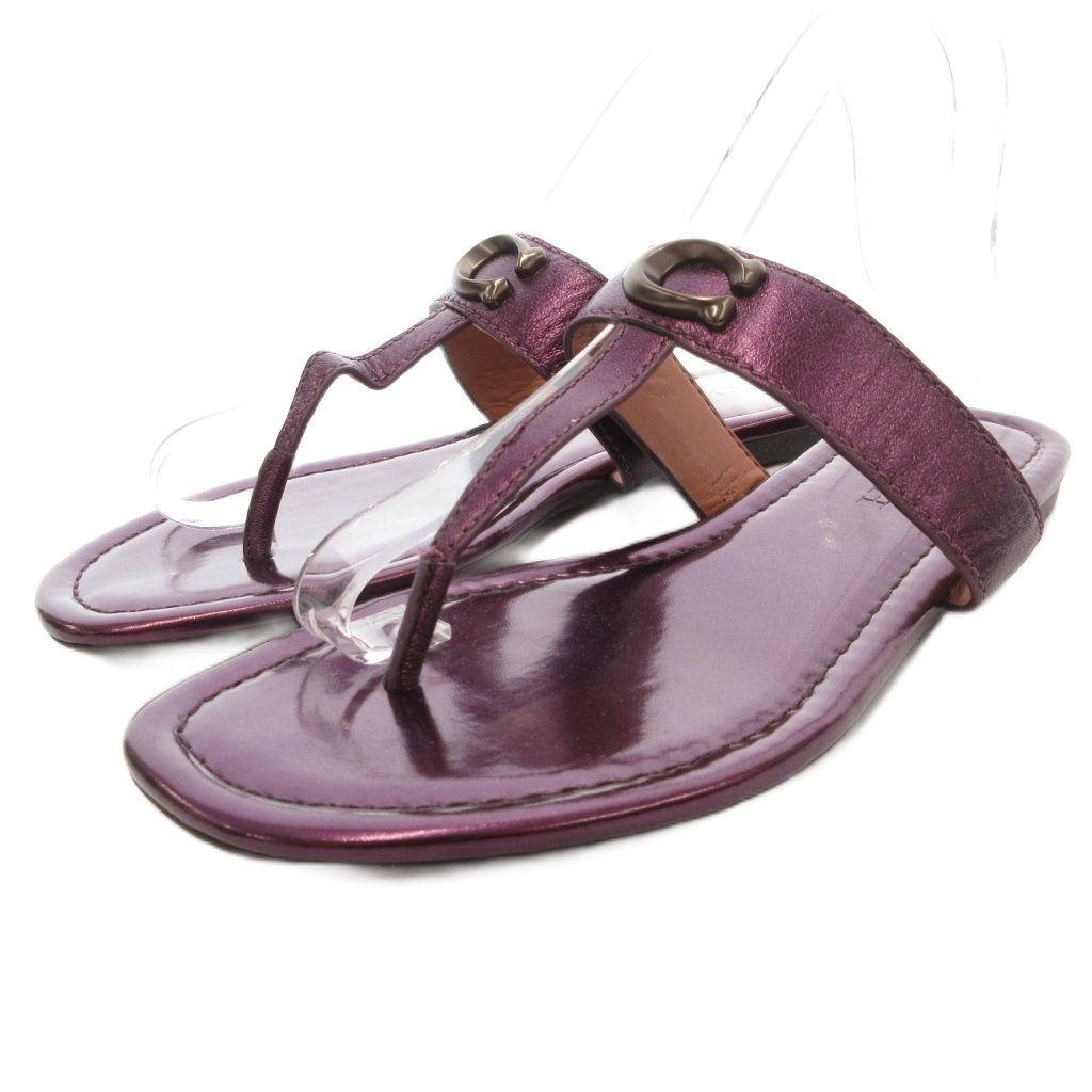 コーチ COACH トングサンダル 6.5 23.5 cm シューズ Cロゴ メタリック 紫 パープル |AE