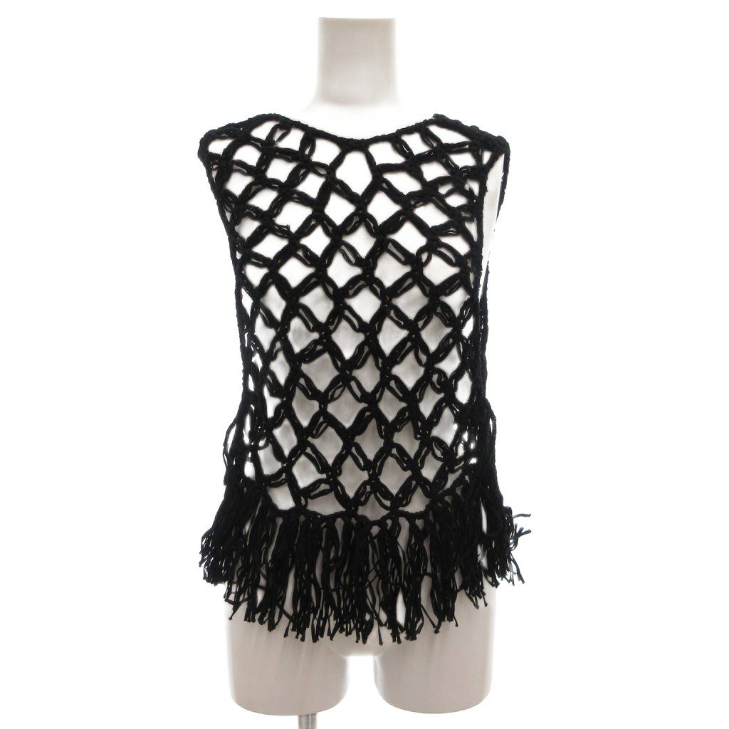 エディション Edition トゥモローランド 24AW フリンジニット ノースリーブトップス プルオーバーベスト F メッシュ 編み込み 黒 ブラック 34-02-44-02001 /GV