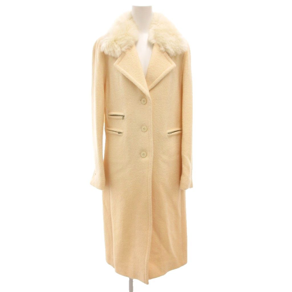 アニエスベー agnes b. ロングコート 1 ウール 衿フェイクファー 総裏地 白 ホワイト GV