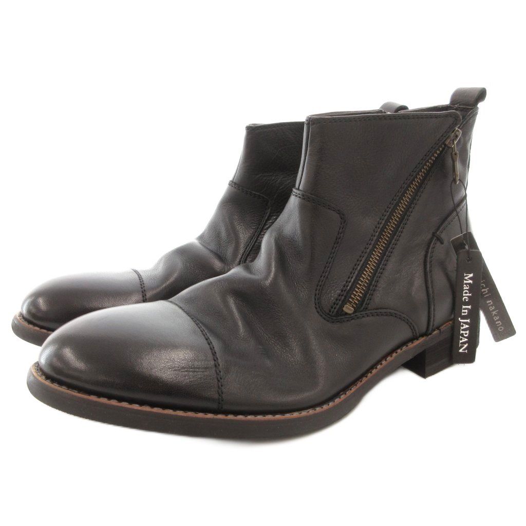 ヒロミチナカノ hiromichi nakano タグ付き ショートブーツ 26.5 cm ストレートチップ サイドジップ レザー 本革 黒 ブラック |GV