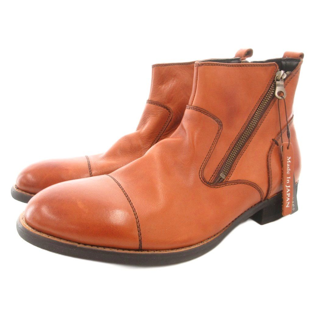 ヒロミチナカノ hiromichi nakano タグ付き エンジニアブーツ ショート サイドジップ 27 cm バックル プレーントゥ レザー 本革 茶 ブラウン |GV