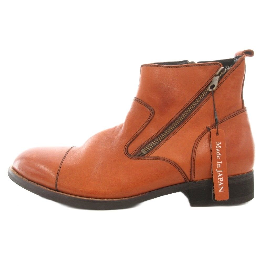 ヒロミチナカノ hiromichi nakano エンジニアブーツ ショート サイドジップ 27 cm バックル プレーントゥ レザー 本革 茶 ブラウン GV