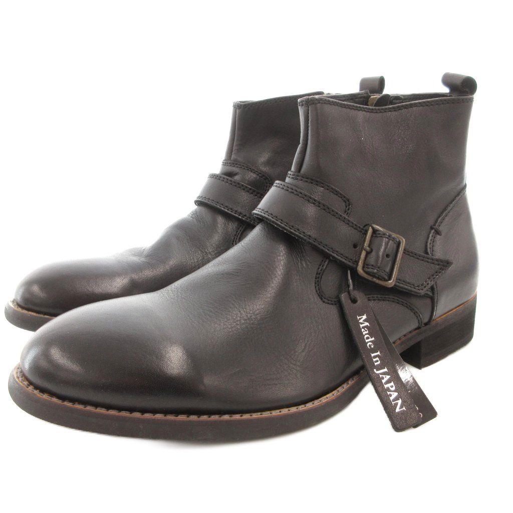 ヒロミチナカノ hiromichi nakano エンジニアブーツ ショート 26 5 cm サイドジップ プレーントゥ バックル レザー 本革 黒 ブラック GV