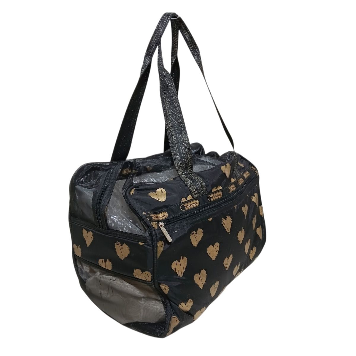 LESPORTSAC レスポートサック バッグ - 黒×ゴールド ペットバッグ ハート メッシュ