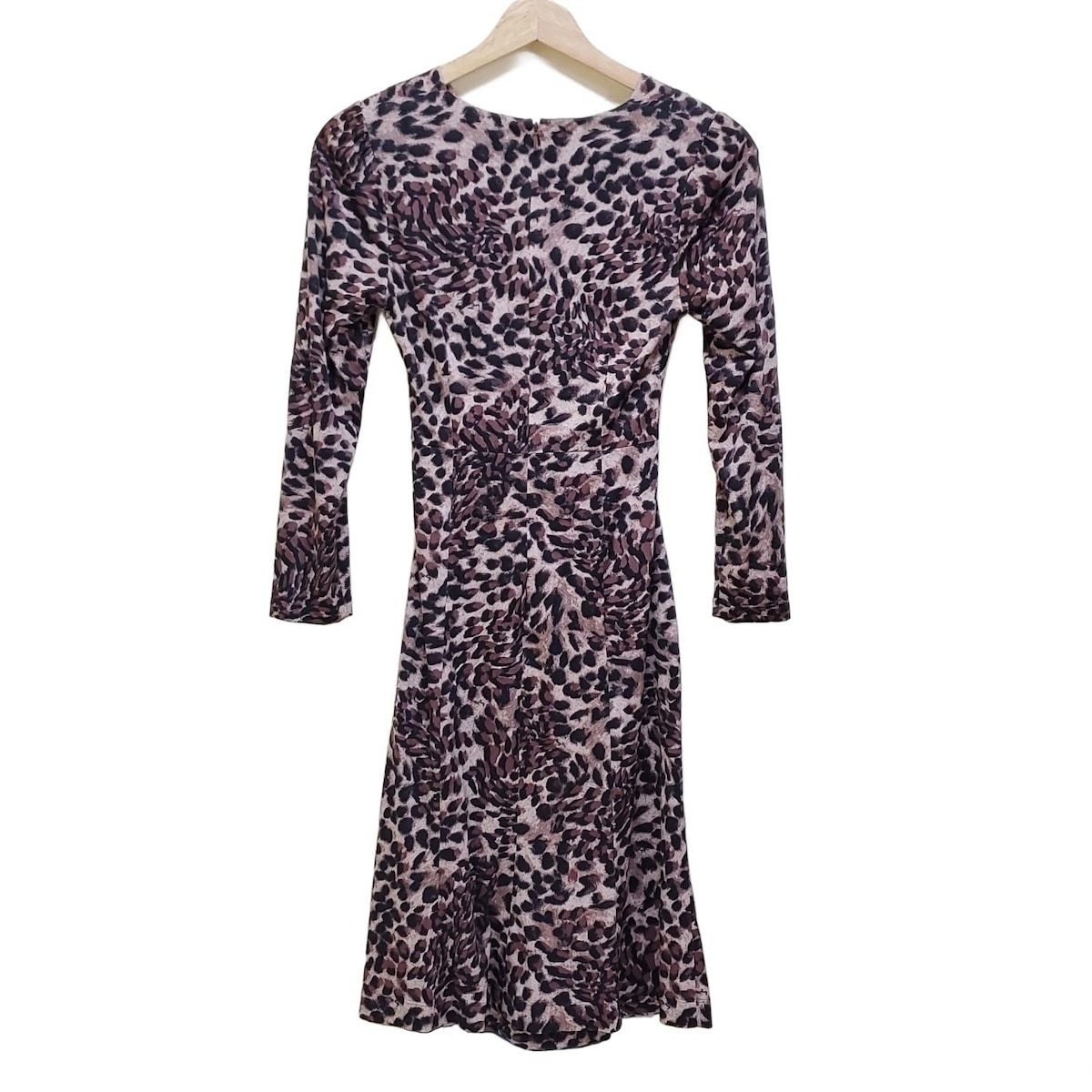 kayme ケイミー ワンピース サイズJP 7 レディース - ベージュ×黒×ブラウン Vネック 長袖 ひざ丈