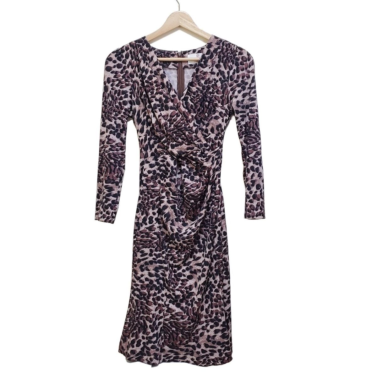 kayme ケイミー ワンピース サイズJP 7 レディース - ベージュ×黒×ブラウン Vネック 長袖 ひざ丈