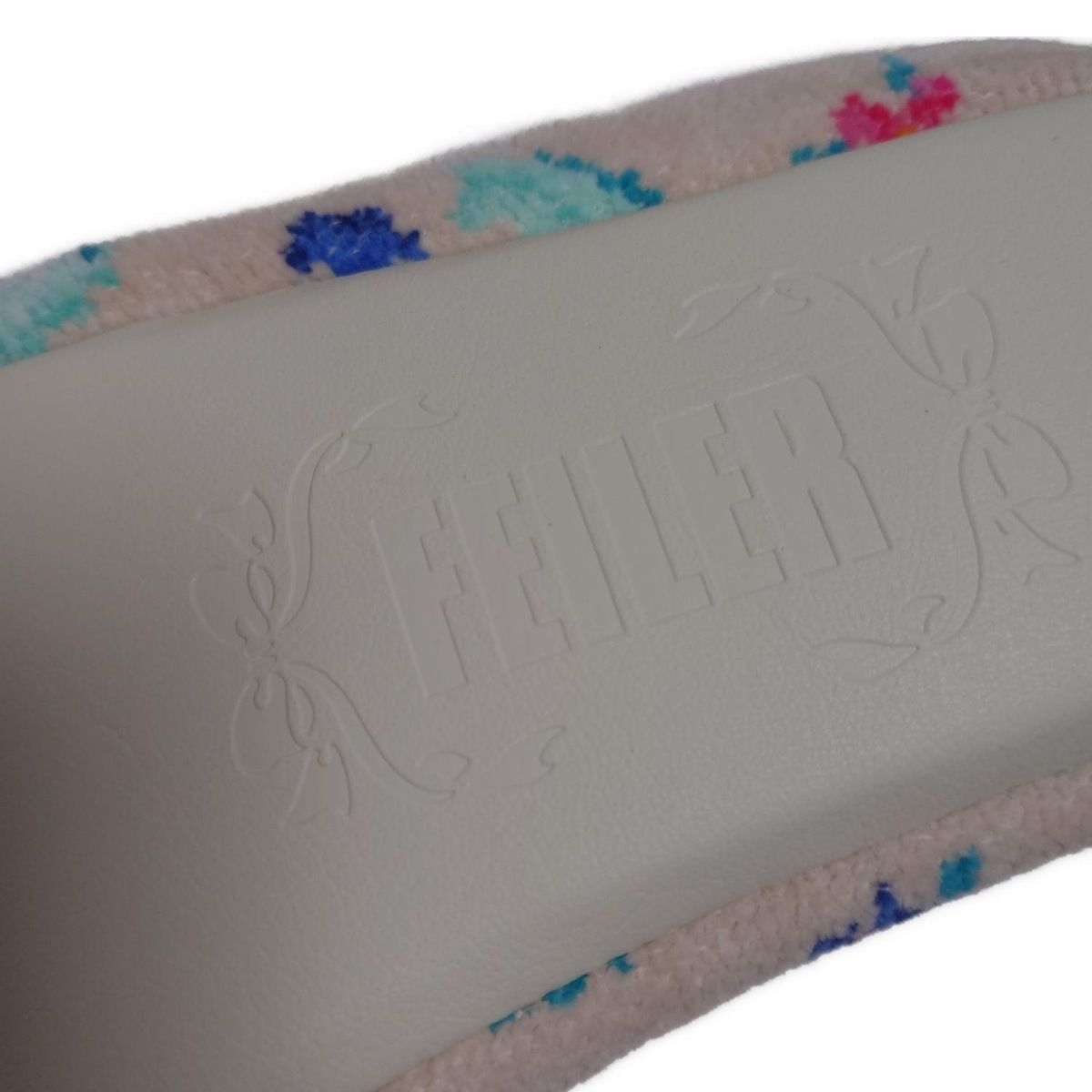  FEILER フェイラー 靴 レディース - アイボリー×ライトブルー×マルチ スリッパ ルームシューズ 花柄 リボン オープントゥ その他 靴