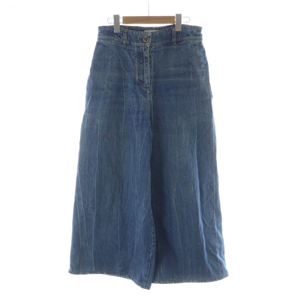 シャネル CHANEL I LOVE デニムパンツ ジーンズ ワイド フ ジップフライ ロゴ バギー ココマーク 加工 38 M 青 ブルー GY 17 MQ