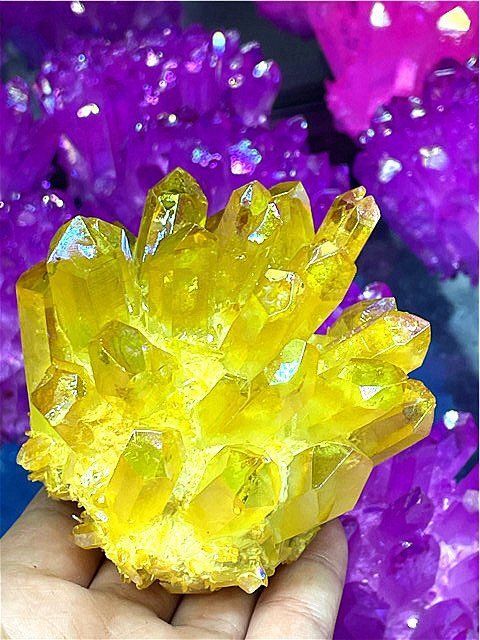 コエポン　2点おまとめ　アーカンソー産クラスター　レインボー入り　シトリン 超綺麗アーカンソー産レインボーオーラクラスターB1128/E318/82A