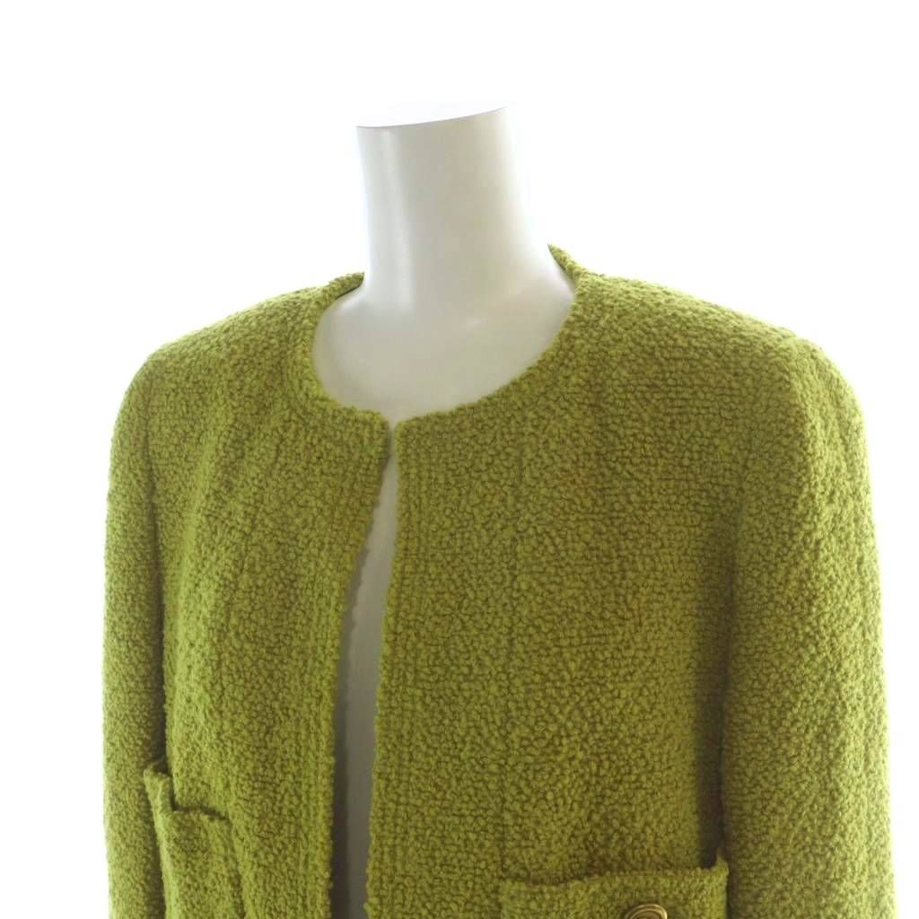  シャネル CHANEL ロングコート 前開き 金ボタン ロゴ ノー 肩パッド ココマーク 総裏地 絹 シルク 38 M 緑 グリーン GY 13 MQ その他 ジャケット アウター