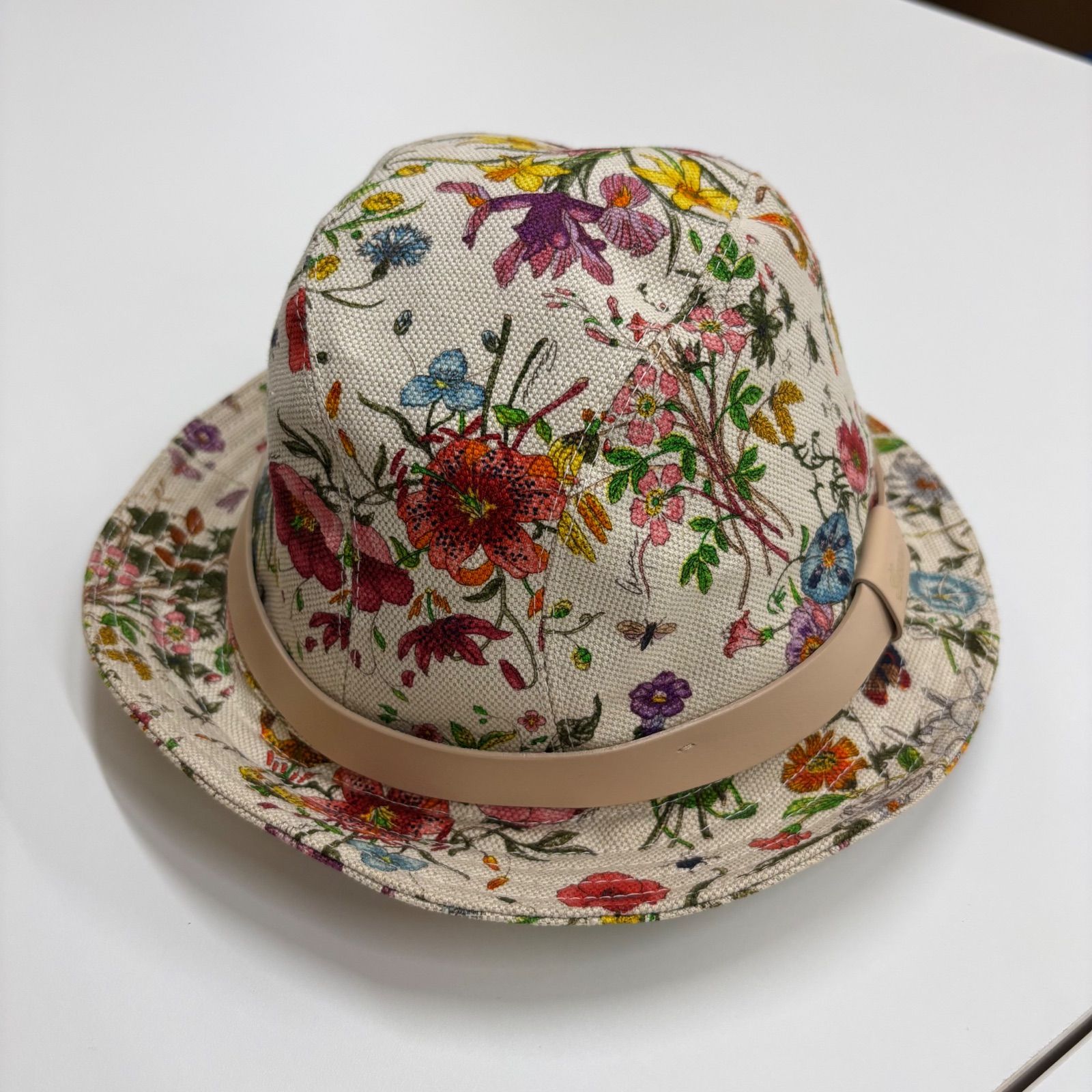 GUCCI】グッチ フローラ 花柄 キャンバス ハット 帽子 レザーバンド 