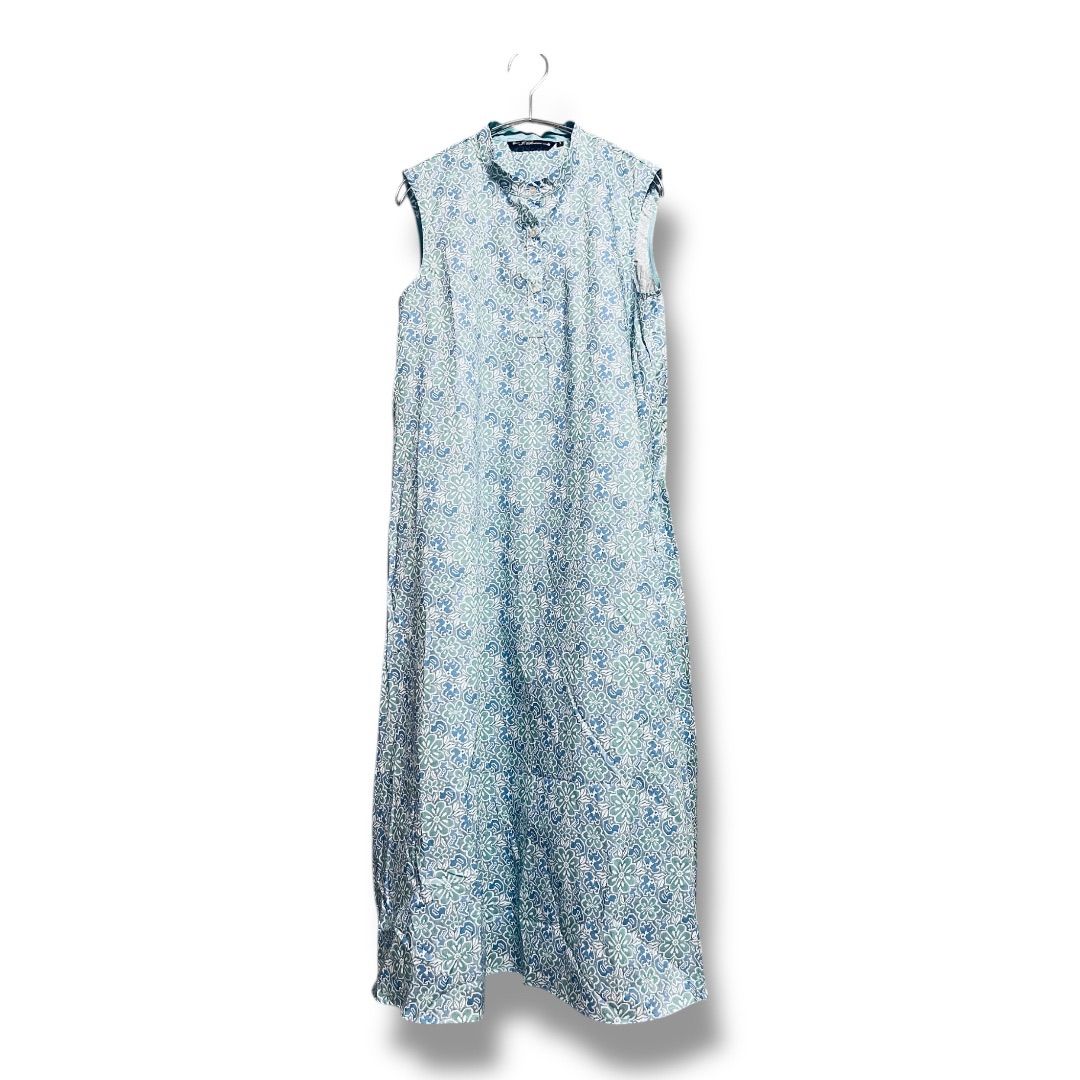 J.sloane ジェイスローアン 総柄 ノースリーブワンピース コットン 日本製 薄手 ロングワンピース 綿 レディース サイズ2 ブルー系 23 No.K 1019