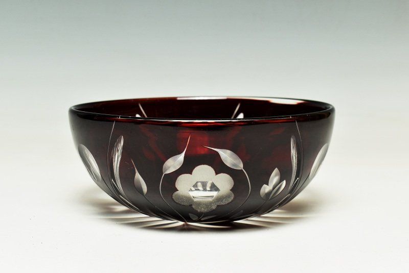 蔵A 2607 c レトロ硝子 カットガラス 色被せ 切子 ボウル 中鉢