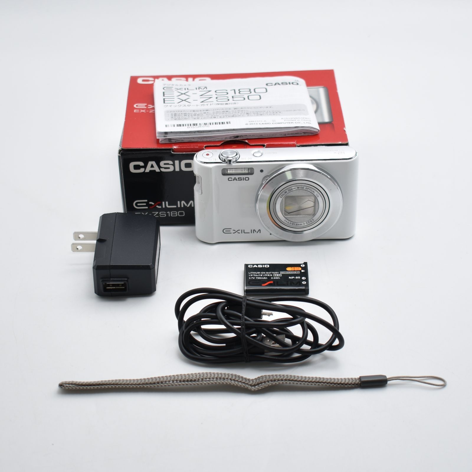 B 10310 CASIO デジタルカメラ EXILIM EX-ZS 180 WE 広角24 mm 光学12倍ズーム 1610万画素 ホワイト