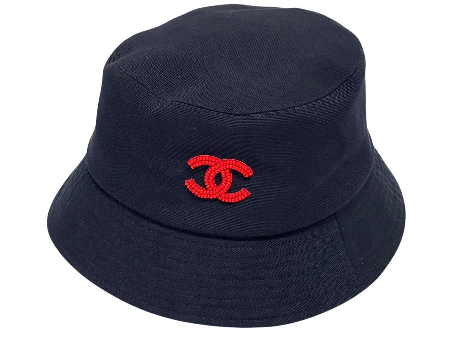 CHANEL シャネル バケットハット ココマーク ビーズ ネイビーコ 紺 シルク ランク 4 b 010157