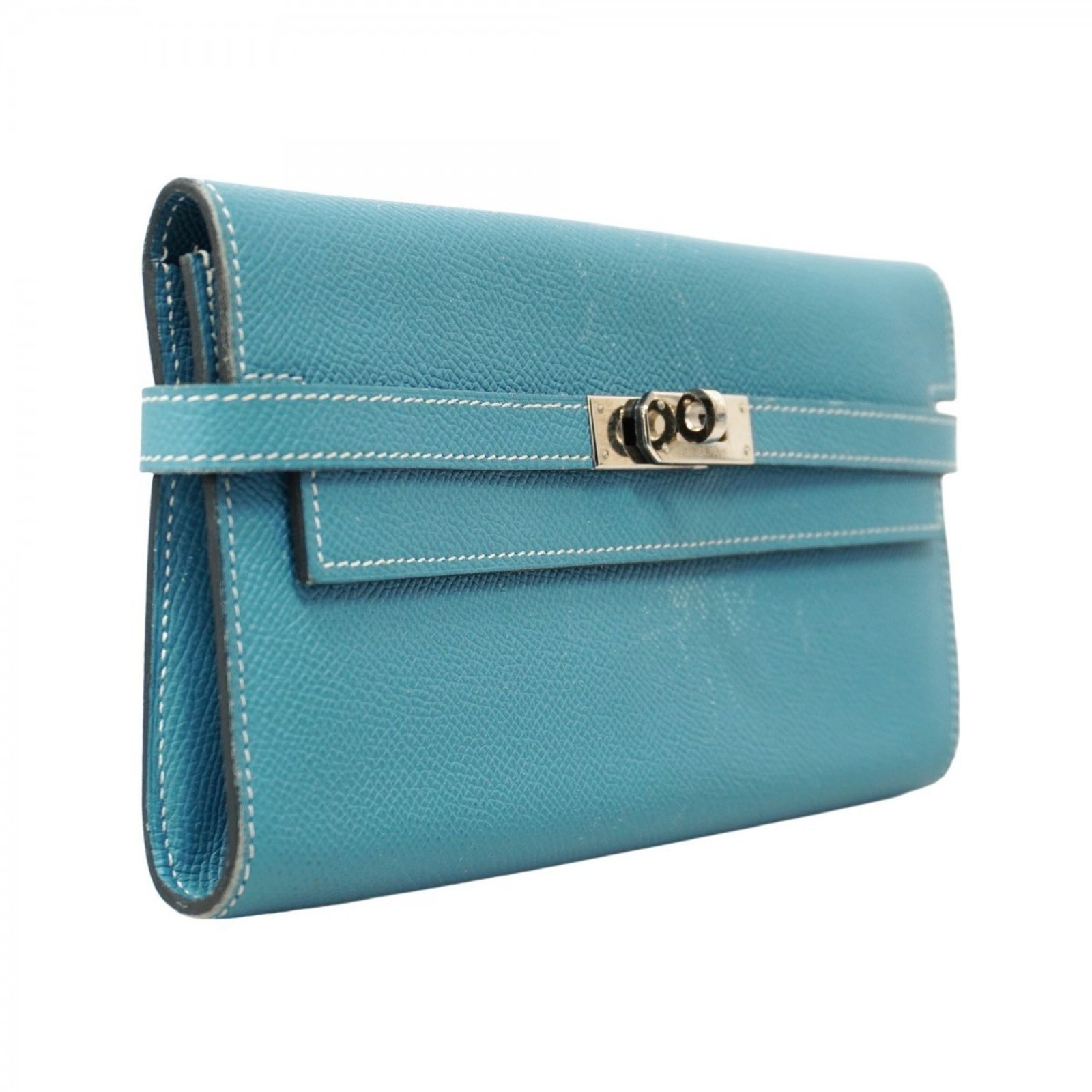 エルメス Hermes 長財布 ケリーウォレット ヴォーエプソン ブルージーン O刻印レディース