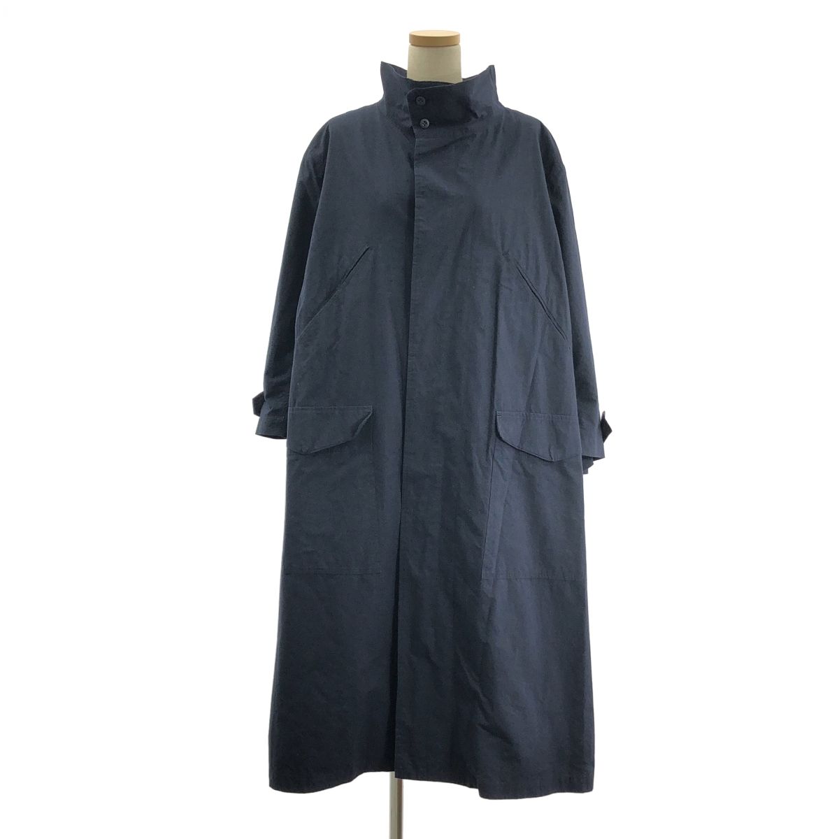 美品　マスノウデザイン　ロングコート　ネイビーサイズ2 ユニセックス Masnou design / マスノウデザイン | コットン ロング コート / ユニ
